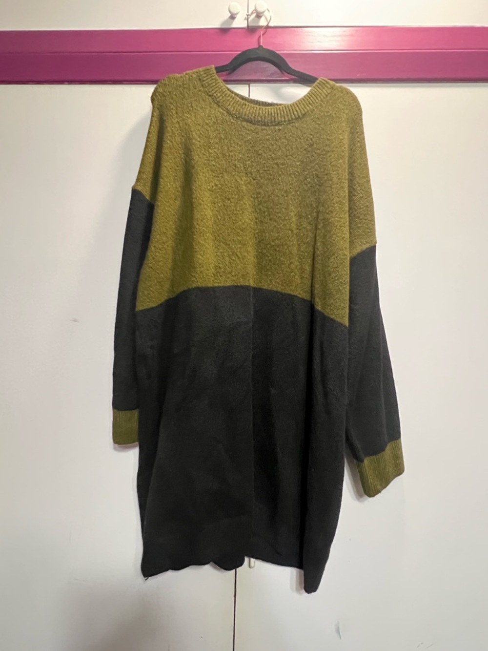 SHEIN Olive Green and Charcoal Colorblock Crewneck Sweater Dress